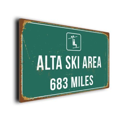 Custom Alta Ski Area Ski Resort Distance Sign